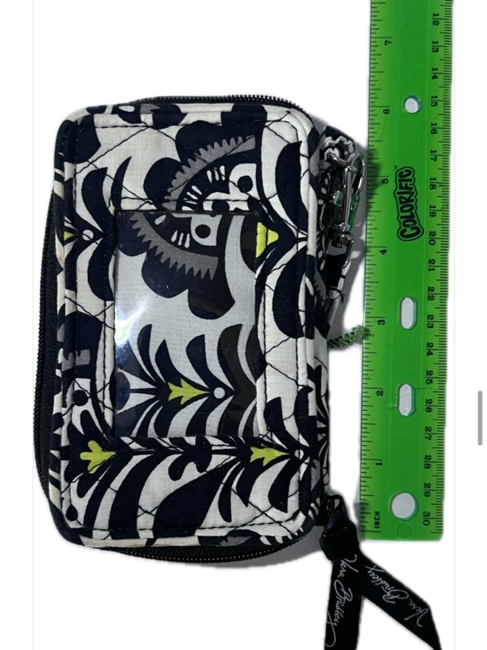 VERA BRADLEY Quilted Smartphone Wristlet ID Wallet – Black, White & Lemon-Lime - Picture 8 of 16
